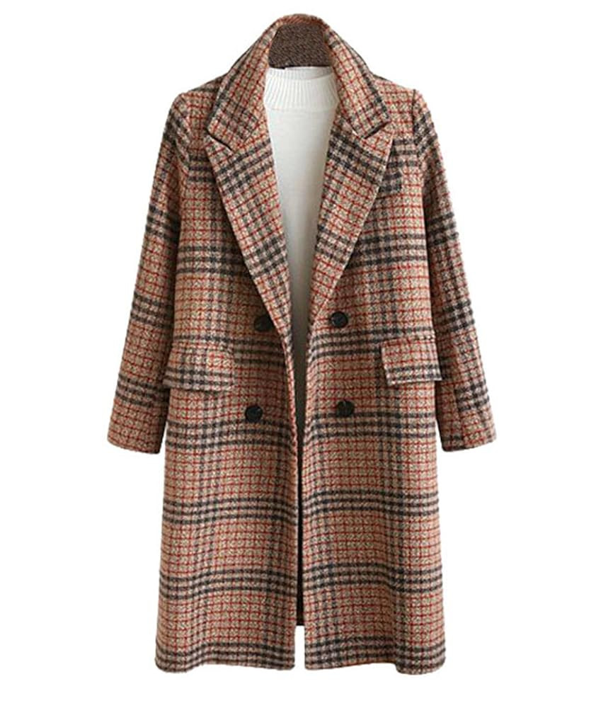 SOMTHRON Women's Plaid Trench Coat Oversize Double Breasted Lapel Jacket Mid-Long Winter Pea Coat... | Amazon (US)