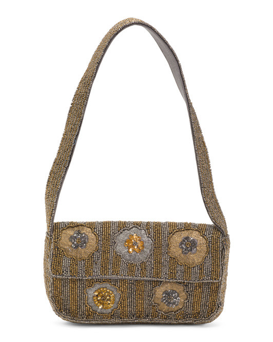 Beaded Shoulder Bag With Floral Details | TJ Maxx