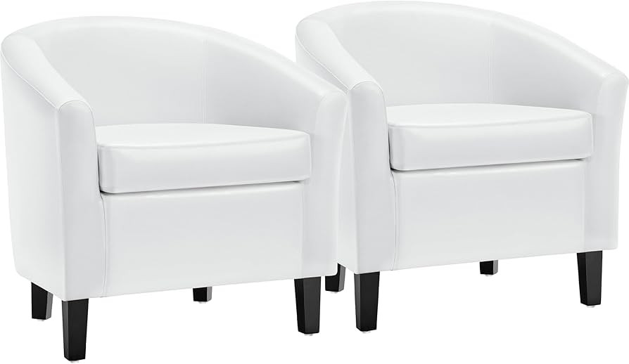 Yaheetech White Accent Chairs Set of 2, Faux Leather Barrel Chairs, Modern Living Room Chairs, Co... | Amazon (US)
