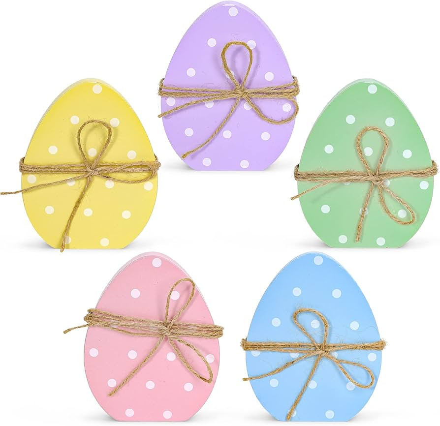 Whaline 5Pcs Easter Egg Wooden Table Decor Polka Dots Egg Table Centerpieces Cute Spring Easter S... | Amazon (US)