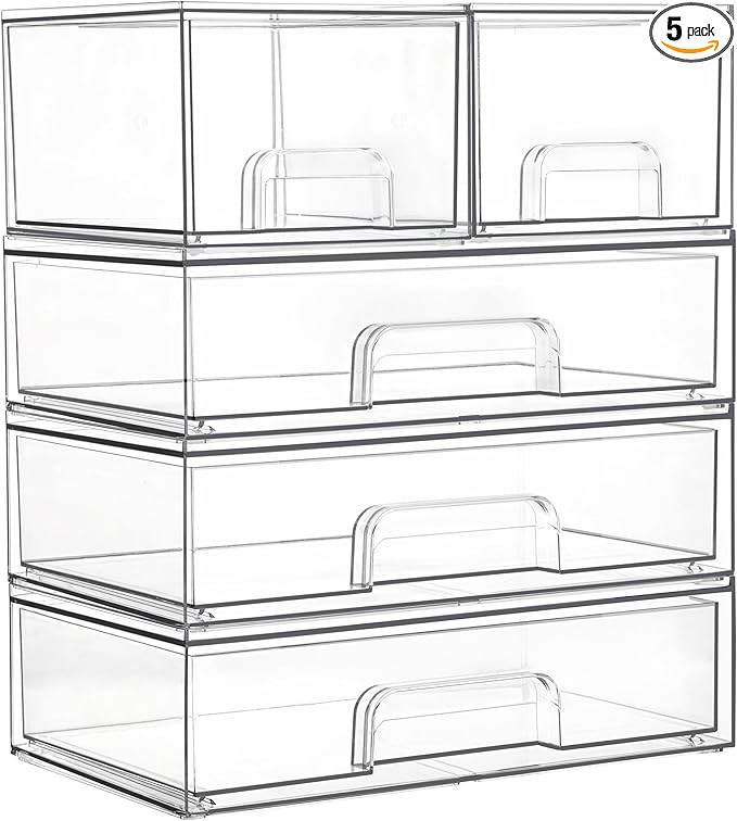 Vtopmart Stackable Storage Drawers Set of 5,Clear Plastic Organizer Bins for Makeup, Cosmetics, B... | Amazon (US)