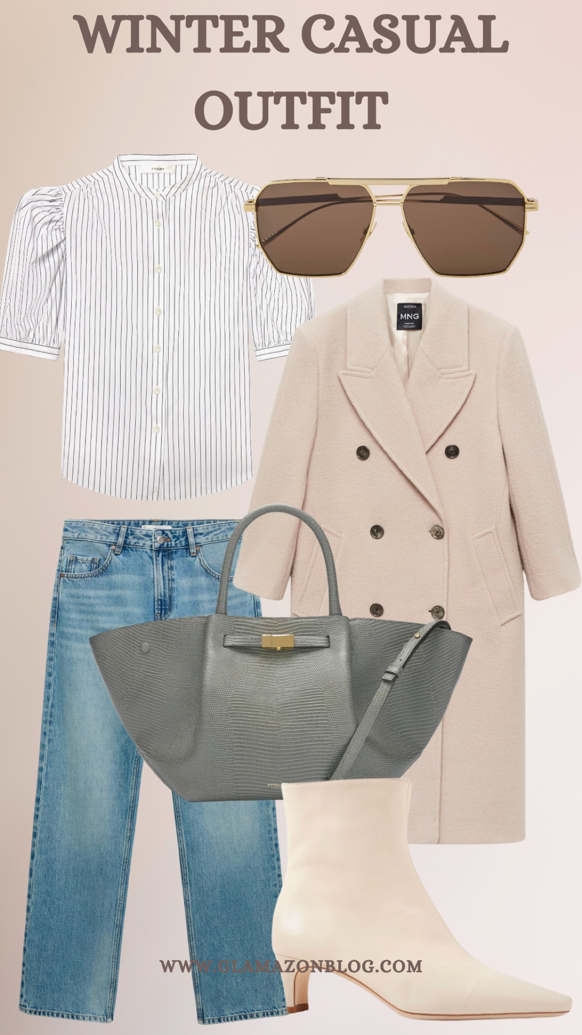 Mango jeans, mango coat, grey bag, textured bag, New York tote, demellier bag, Bottega sunglasses, aviator sunglasses, frame shirt, smart casual outfit, casual office outfit 

#LTKeurope #LTKmodest #LTKuk