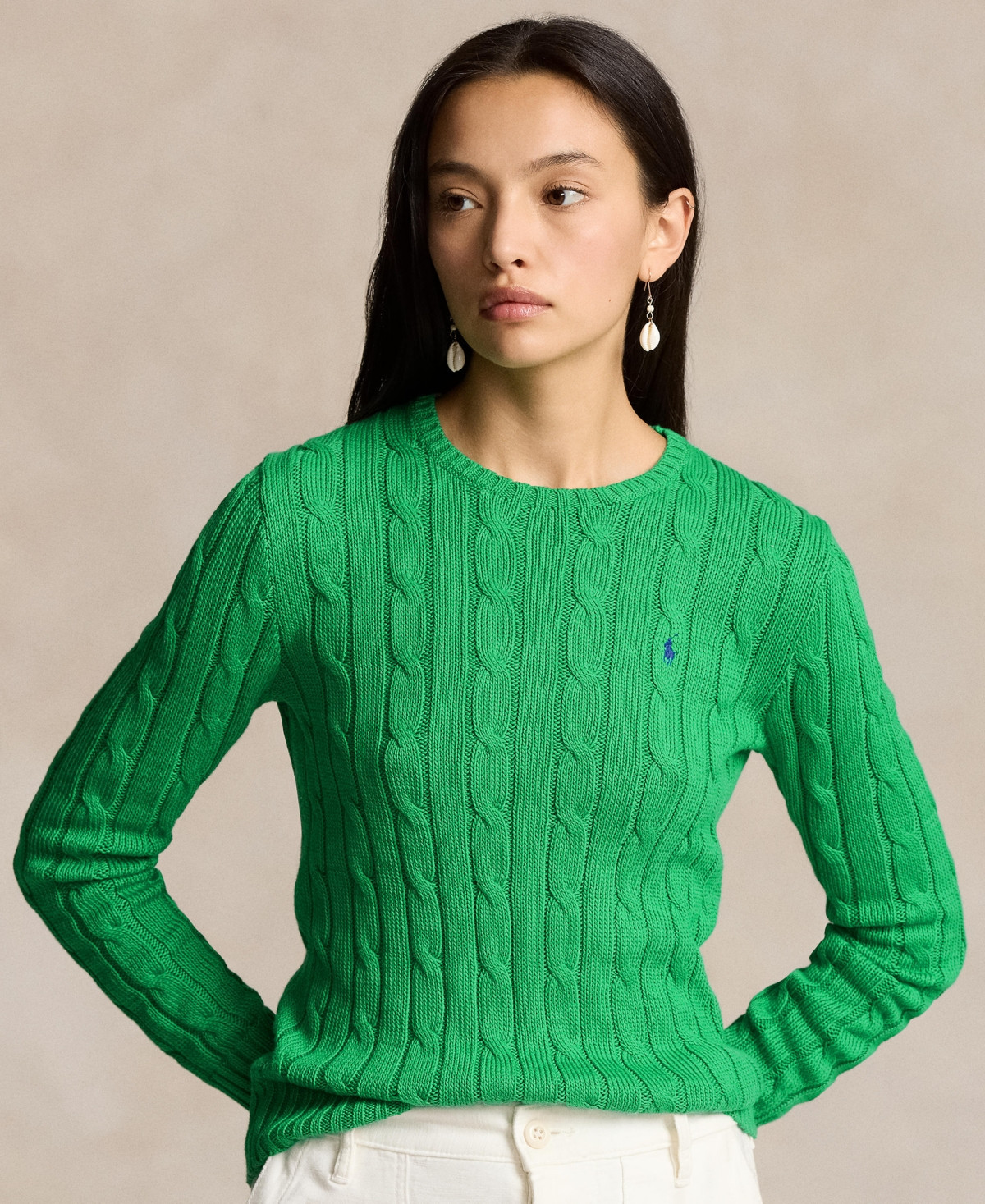 Polo Ralph Lauren Women's Cable-Knit Cotton Crewneck Sweater - Preppy Green | Macy's