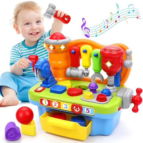 Toys for 1 Year Old Boy, Musical Learning Workbench for Toddler Toys Age 1-2, Baby Toys 12-18 Months Birthday Gifts for 1 Year Old Boy Toys, Sound Lights Engineer Pretend Play Early Education Toys | Amazon (US)