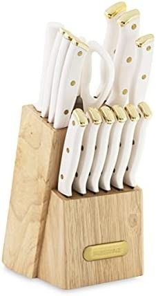Farberware Triple Riveted Knife Block Set, 15-Piece, White and Gold | Amazon (US)
