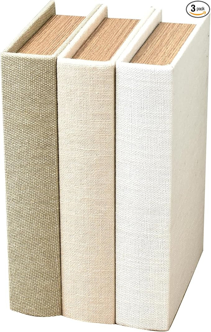 DECOR4SEASON Modern Linen and Wood Decorative Faux Book Boxes Set of 3,10", Taupe,Beige,Off White | Amazon (US)