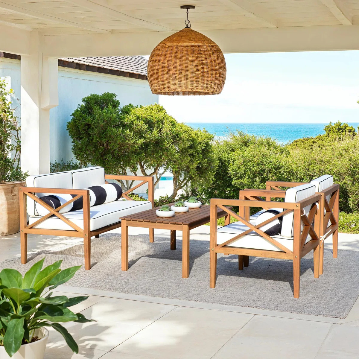 Mondovi Eucalyptus 4 - Person Patio Conversation Set with Cushions | Wayfair North America