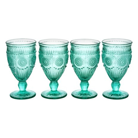 The Pioneer Woman Adeline 12-Ounce Footed Glass Goblets, Set of 4, Tuquoise | Walmart (US)