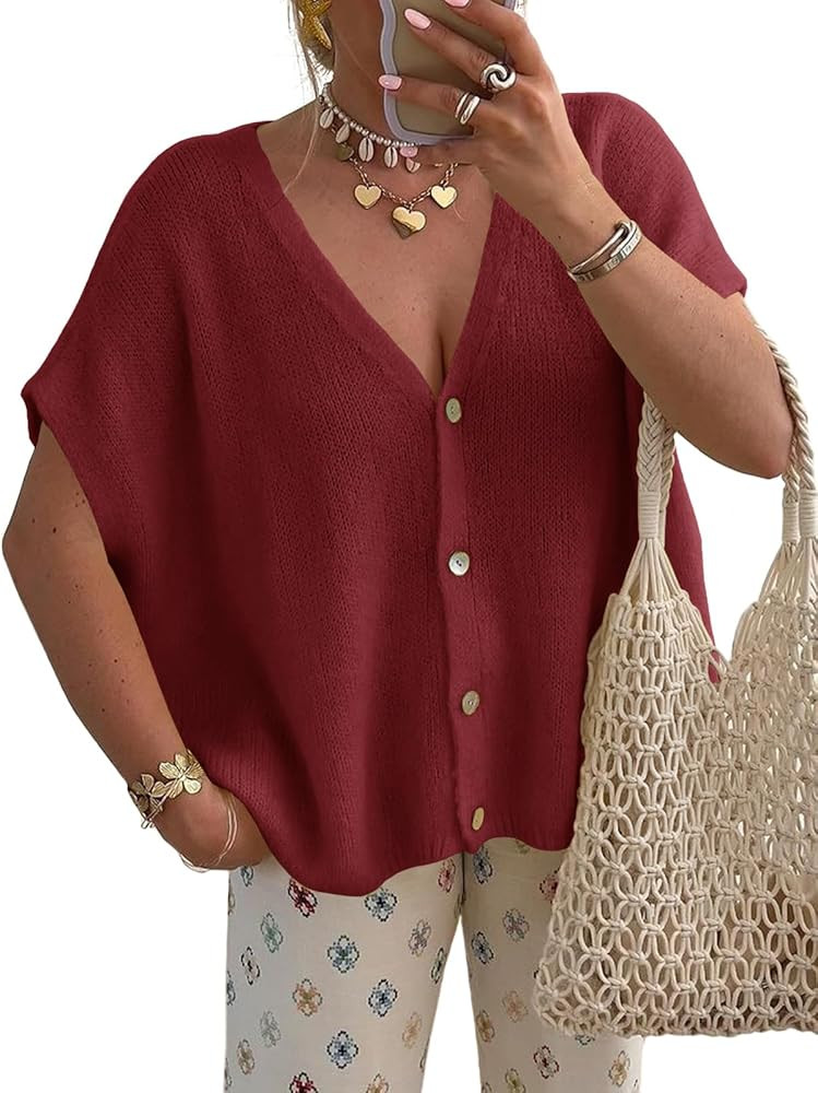 Saodimallsu V Neck Lightweight Knit Cardigans Sweater Tops | Amazon (US)