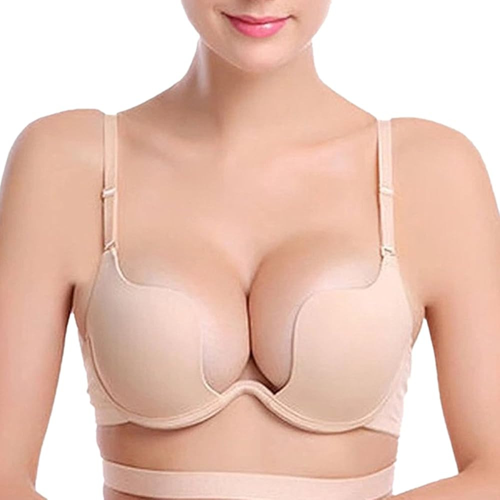ZUKULIFE Women's Essentials Deep U Multi-way Convertible Push Up Plunge Bra - (Apricot 32C) | Amazon (US)