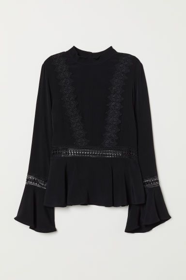 H & M - Blouse with Lace - Black | H&M (US + CA)