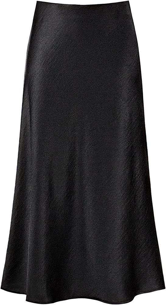 Modegal Women's Satin High Waist Hidden Elasticized Waistband Flared Casual A Line Midi Skirt | Amazon (US)