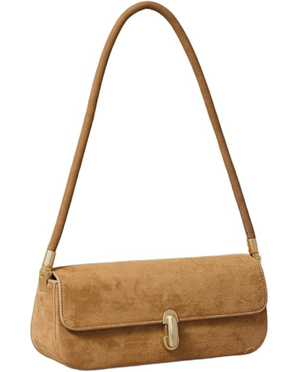 Shoulder Bag with Lock Buckle, Medium Size,Shoulder Bag Underarm Purse (Suede Brown) | Amazon (US)