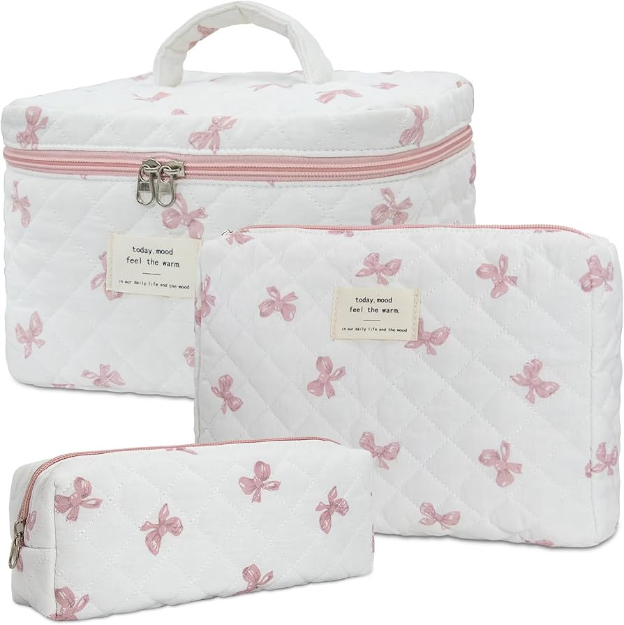 Makeup Bag,Quilted Cosmetic Bag,Large Floral Make Up Bag for Women,Cotton Makeup Bag Set,Flower T... | Amazon (US)