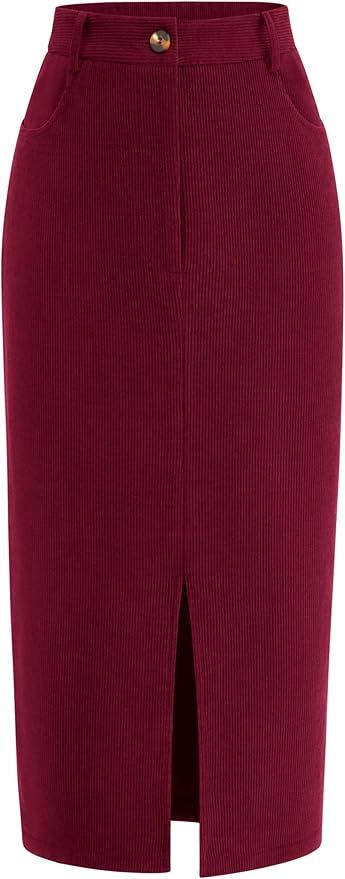 PRETTYGARDEN Women's Fall Midi Pencil Skirts Dressy Casual Work Office High Waisted Long Slit Cor... | Amazon (US)