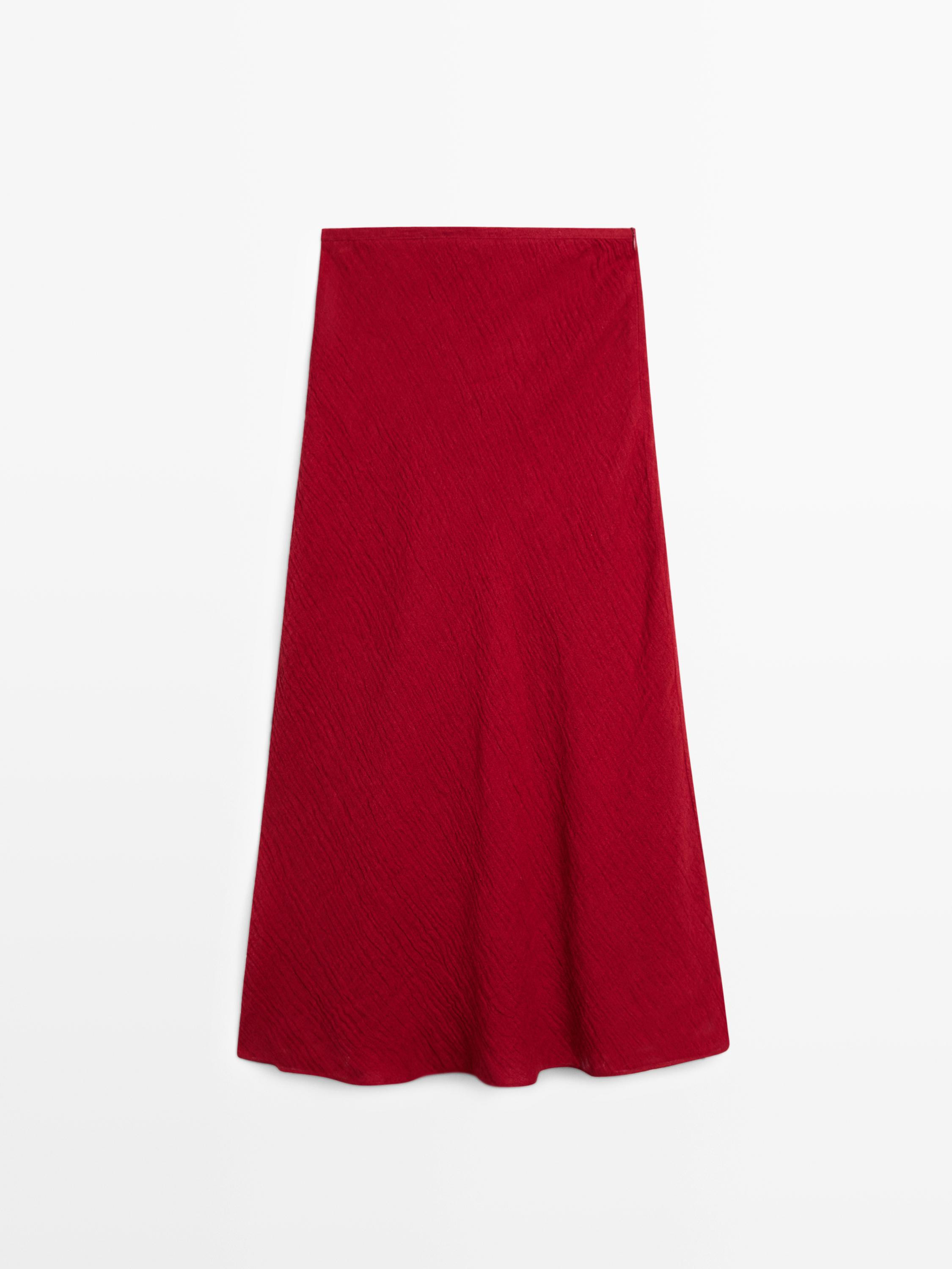 100% linen flounce midi skirt | Massimo Dutti US