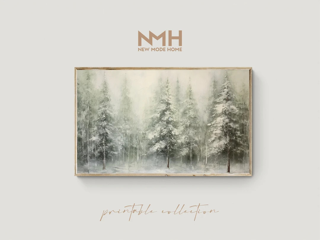 Snowy Christmas Trees / Frame TV Art / Oil Painting / Holiday Printable Artwork / Downloadable Pr... | Etsy (CAD)