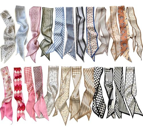 Uausyaly 24PCS Fashion Scarves for Women, Multifunctional Neck Scarves Purse Scarf Headbands for Bags Bandana Scarf | Amazon (US)