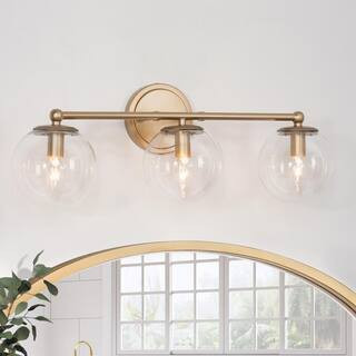 Uolfin Modern Globe Bathroom Vanity Light Naomi 3-Light Brass Gold Round Powder Room Wall Sconce Lig | The Home Depot