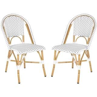 Safavieh Salcha Grey/White Stackable Aluminum/Wicker Outdoor Dining Chair (2-Pack)-FOX5210B-SET2 ... | The Home Depot