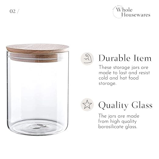 WHOLE HOUSEWARES 24 oz Clear Canister Set with Beech Wood Lids | 2 pcs Food Storage Canister for ... | Amazon (US)