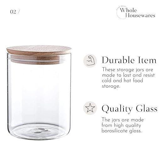 WHOLE HOUSEWARES 24 oz Clear Canister Set with Beech Wood Lids | 2 pcs Food Storage Canister for ... | Amazon (US)