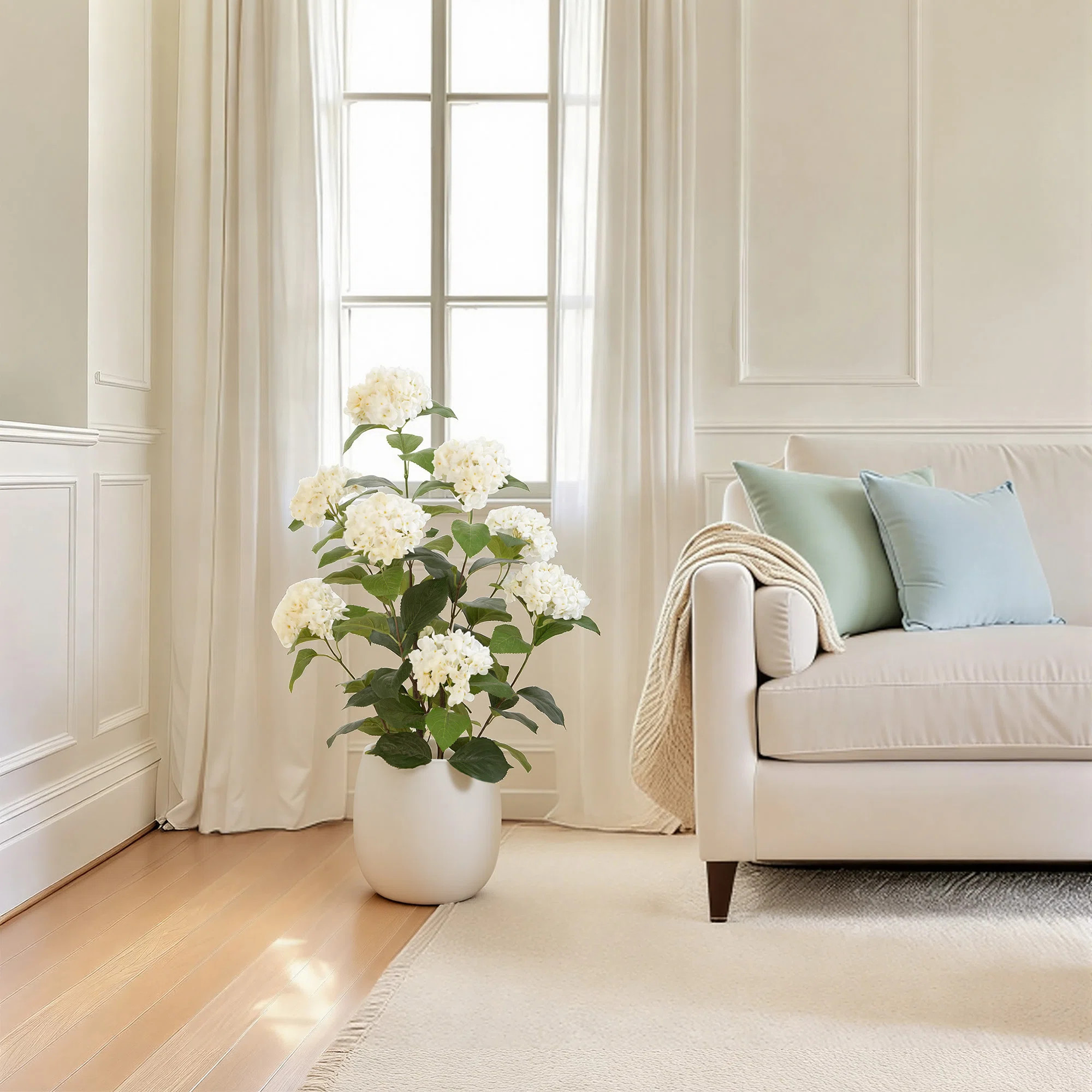 Artificial Hydrangea Tree with Black Pot, White Faux Hydrangea Plant with Realistic Petals & Leav... | Wayfair North America