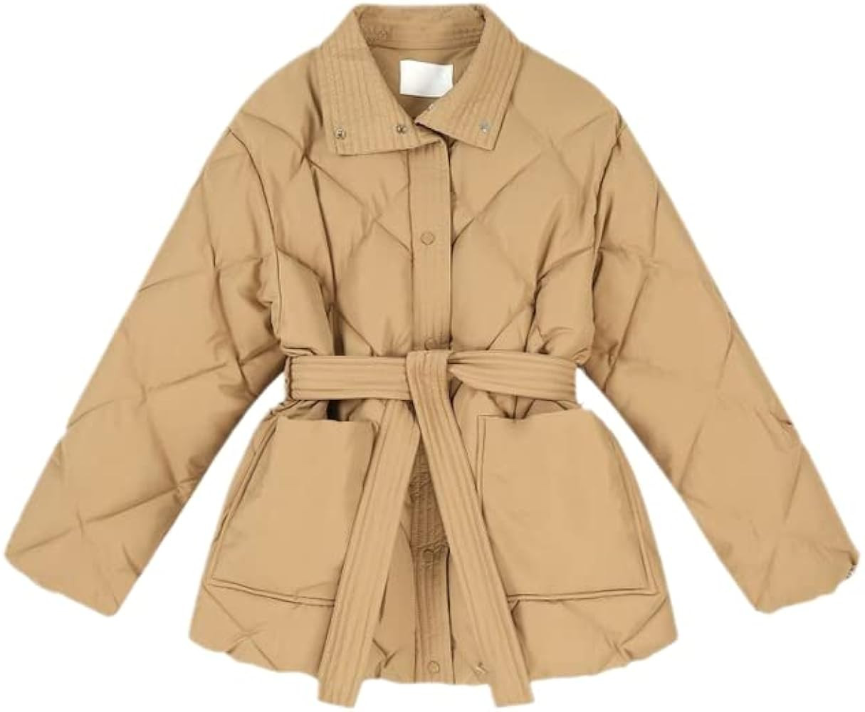 CJQJPNZ Winter Cotton Padded Coats Women Single-Breasted Lace-Up Female Chic Parkas Turn-Down Col... | Amazon (US)