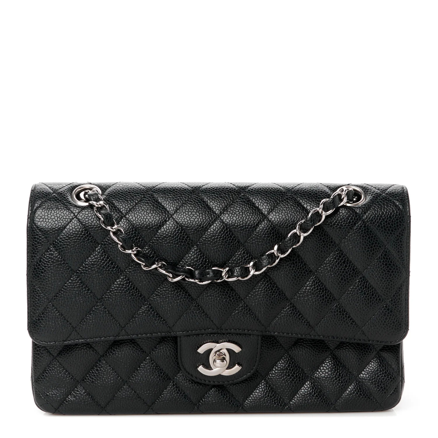 Caviar Quilted Medium Double Flap Black | FASHIONPHILE (US)