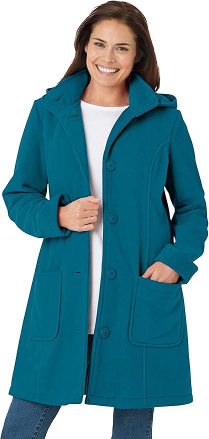 Woman Within Women's Plus Size Hooded A-Line Fleece Coat | Amazon (US)
