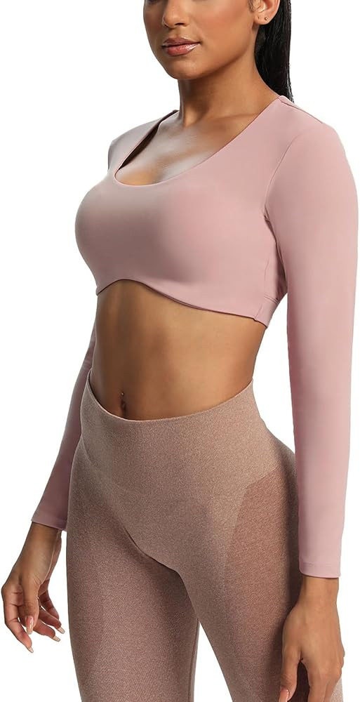 Aoxjox Long Sleeve Crop Tops for Women Define Sculpt Workout Crop T Shirt Top | Amazon (US)