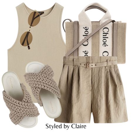 Summer is for neutrals🥨
Tags: tank ribbed top Massimo dutti, beige shorts with belt, Chloe woody bag, woven sandals cross strap, sunglasses. Fashion inspo outfit ideas city break casual brunch chic style women H&M sand holiday 

#LTKshoes #LTKstyletip #LTKsummer