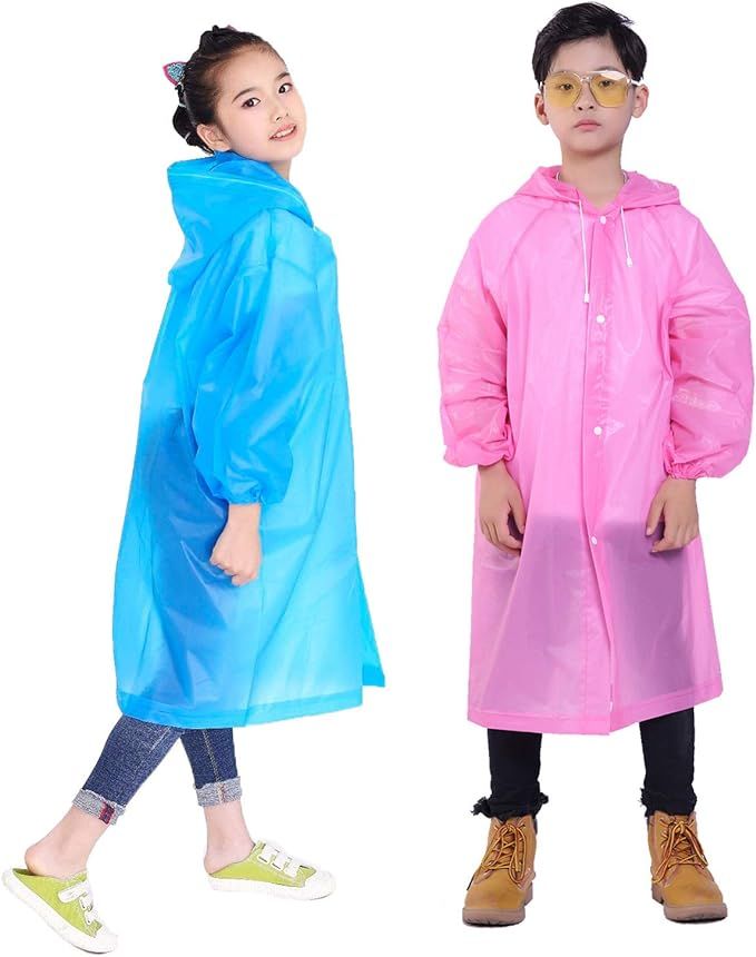 Makonus Raincoat for Kids, [Pack of 2] EVA Kids Rain Coats Reusable Rain Poncho Jacket for Boys a... | Amazon (US)