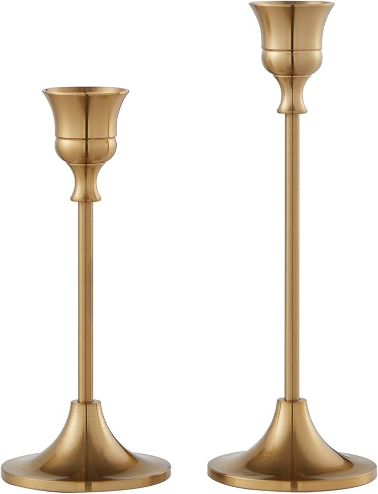 Brass Candlestick Holders for Taper Candles, Set of 2 Candelabras with Iron-0.78" Diameter, Ideal... | Amazon (US)