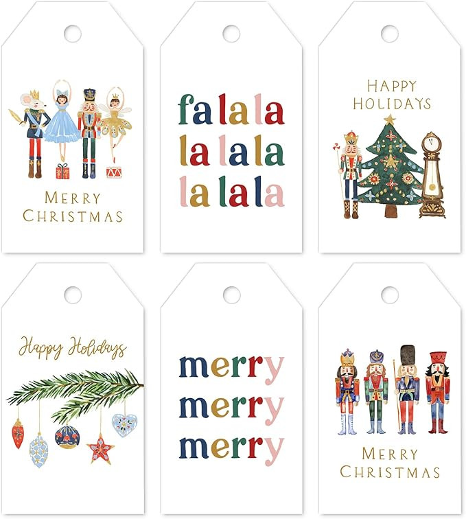Whaline 90Pcs Nutcracker Paper Gift Tags Merry Christmas Watercolor Nutcracker Hanging Labels wit... | Amazon (US)