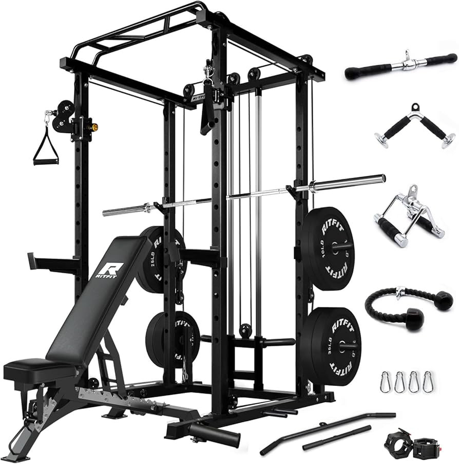 RitFit Power Cage with Optional LAT PullDown/Cable Crossover/Smith Machine System, 1000LB Squat R... | Amazon (US)