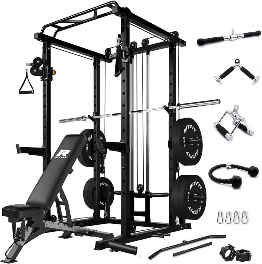 RitFit Power Cage with Optional LAT PullDown/Cable Crossover/Smith Machine System, 1000LB Squat R... | Amazon (US)