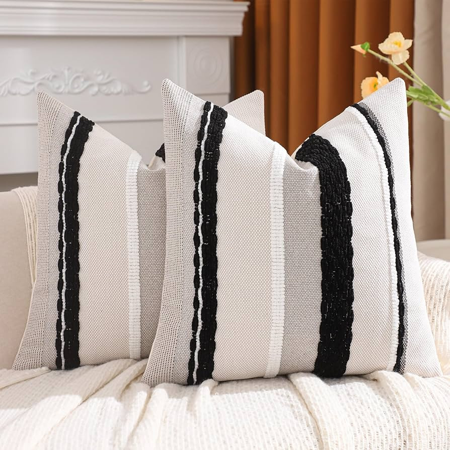Tosleo Black and White Throw Pillow Covers 18 x 18 Set of 2 Striped Patterned Decorative Pillow C... | Amazon (US)