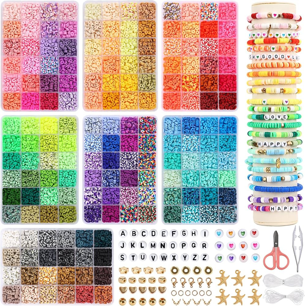 QUEFE Clay Beads Kit, 16800pcs, 168 Colors, Polymer Heishi Beads, Clay Bead Bracelet Kit, Charm S... | Amazon (CA)