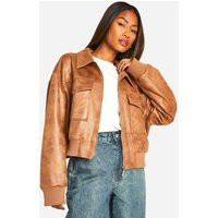 Womens Faux Suede Bomber Jacket - Brown - 10 | boohoo (US & Canada)