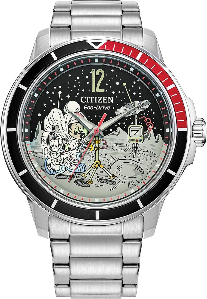 Citizen Eco-Drive Men's Mickey Astronaut Stainless Steel Watch, Red and Black Bezel, (Model: AW17... | Amazon (US)