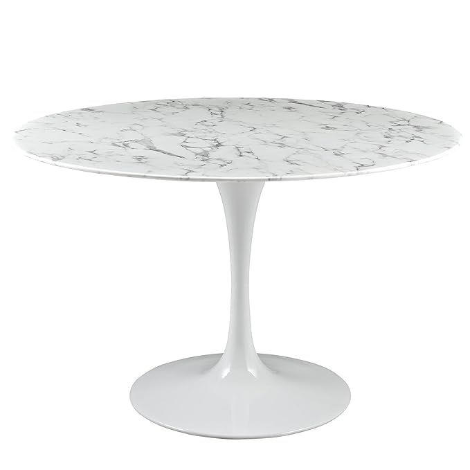 Modway Lippa Mid-Century Modern 47" Round Artificial Marble Dining Table in White | Amazon (US)