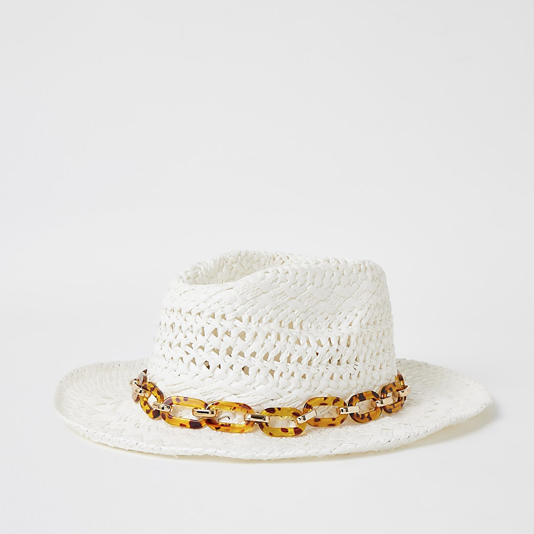 River Island Girls white tortoiseshell chain stetson hat | River Island (US)