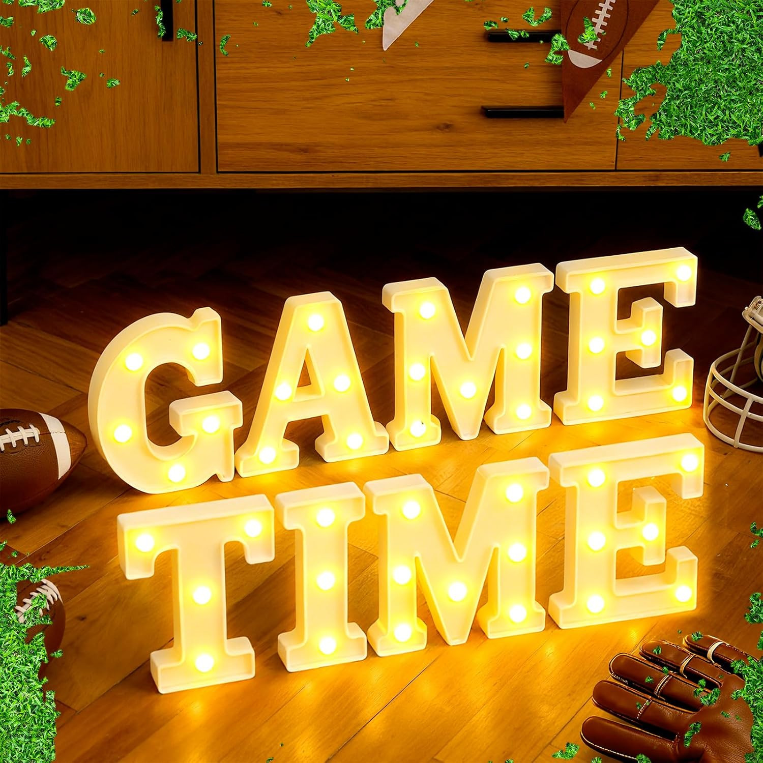 8 Pcs Football Game Time Large LED Letter Sign LED Lights Battery Powered Game Time Table Decorat... | Amazon (US)