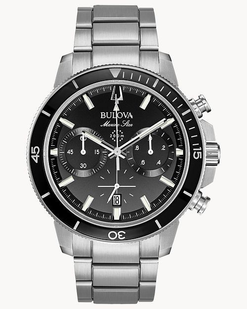 Bulova Marine Star Men's Black Dial Stainless Steel Watch | Bulova | Bulova
