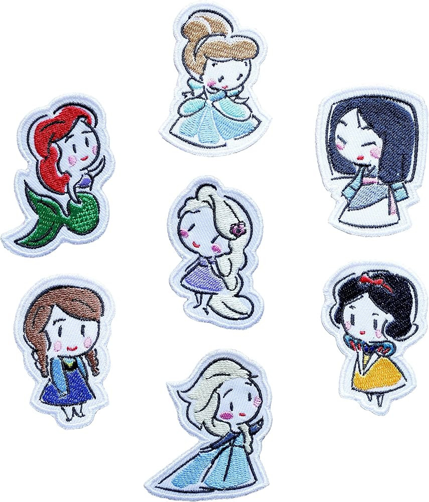 7 Pcs Princess Iron On Patches for Clothing Saw On/Iron On Embroidered Patch Applique for Jeans, ... | Amazon (US)