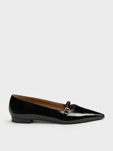 Crinkle-Effect Pointed Ballet Flats
    
         - Black | Charles & Keith US