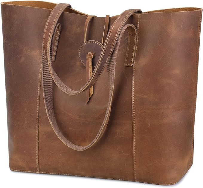 S-ZONE Vintage Genuine Leather Tote Bag for Women Large Shoulder Purse Handbag | Amazon (US)
