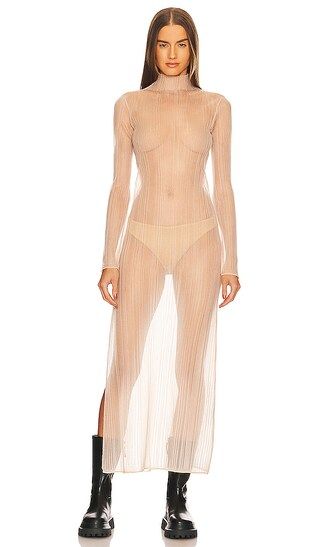 Olicia Sheer Maxi Mock Neck Dress in Nude | Revolve Clothing (Global)