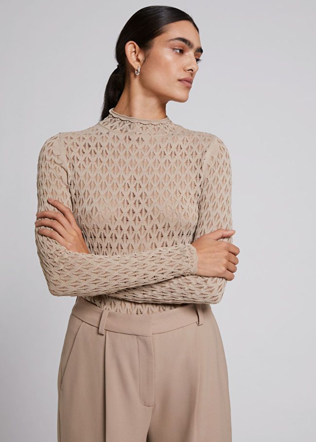 Fitted Pointelle-Knit Scalloped Edge Top | & Other Stories (EU + UK)